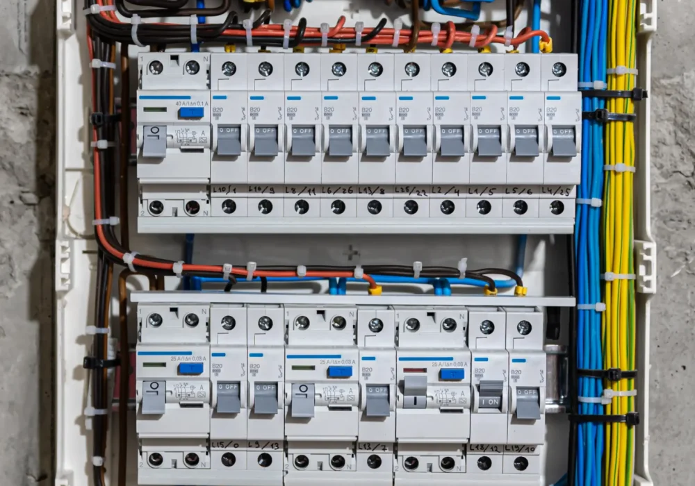 voltage-switchboard-with-circuit-breakers-are-positions-big-electric-box-electrical-distribution-panel-temporary-electric-cables-are-switched voltage-switchboard-with-circuit-breakers-are-positions-big-electric-box-electrical-distribution-panel-temporary-electric-cables-are-switched